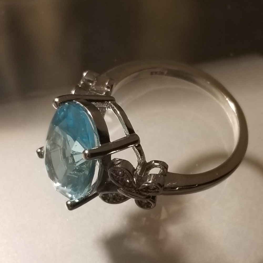Aqua Blue Gem Stone Sterling Silver Ring Sizes 6 7 - Picture 4 of 7